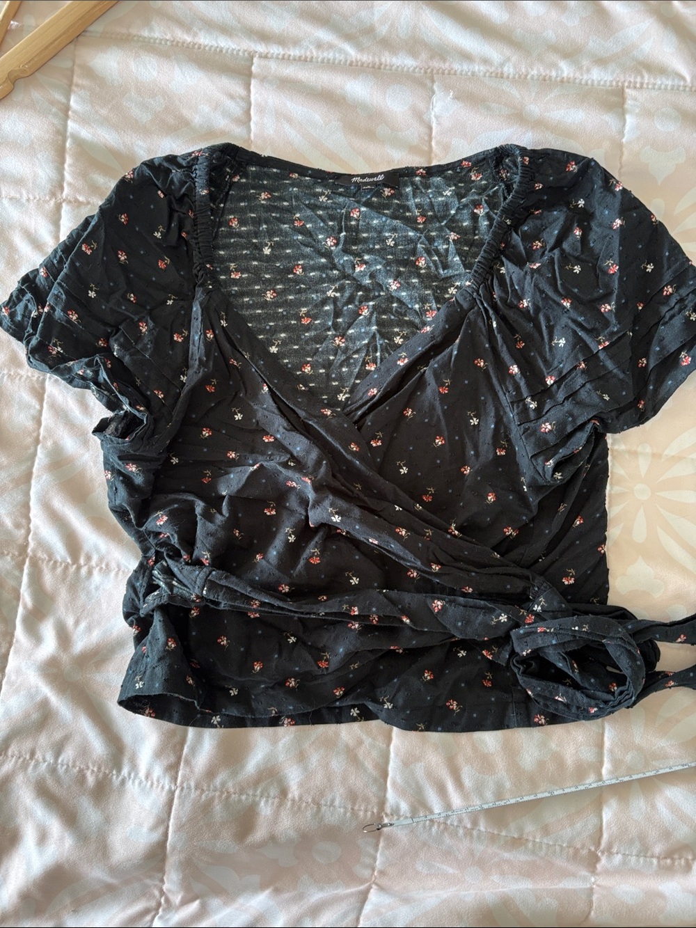 Madewell Black Floral Wrap Crop Top